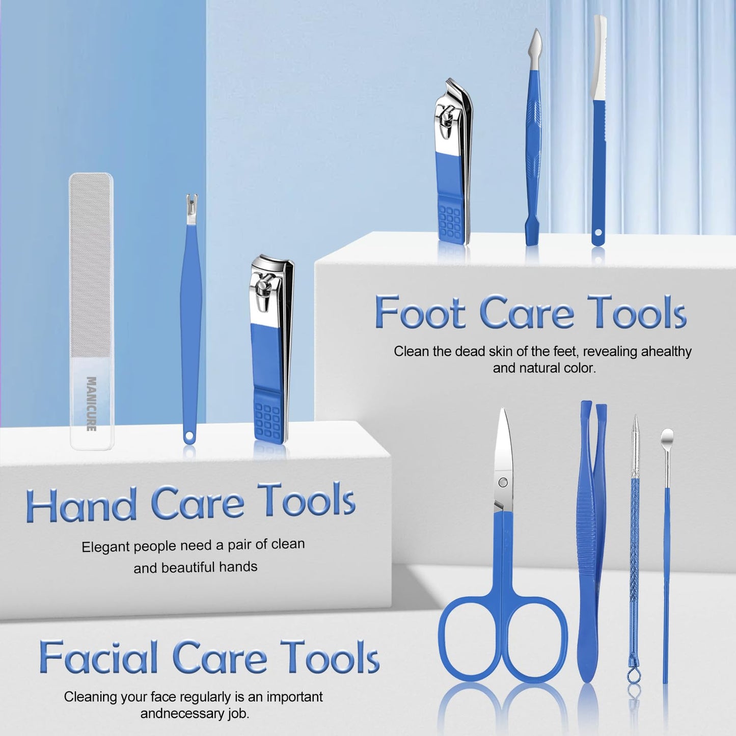 Manicure Set 10 pcs Professional Care Manicure kit for Men,complete toe nail and pedicure clippers set Beauty Tools with Luxurious Travel Case(Blue)