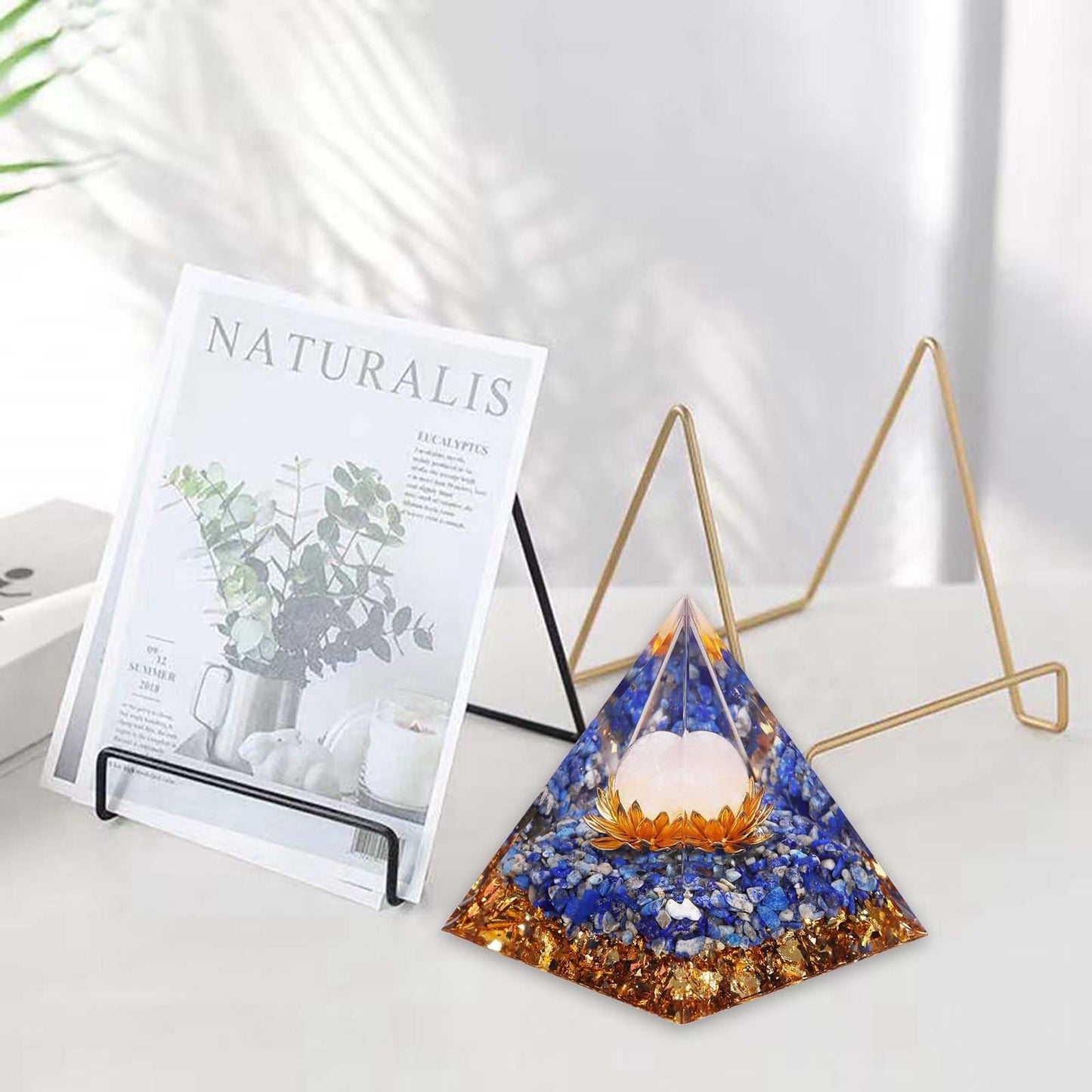 Crystal Pyramid, Lapis Lazuli Healing Crystal Pyramid Porstive Energy Generator, Natural Crystals Energy Pyramid for Attract Wealth Success and Lucky