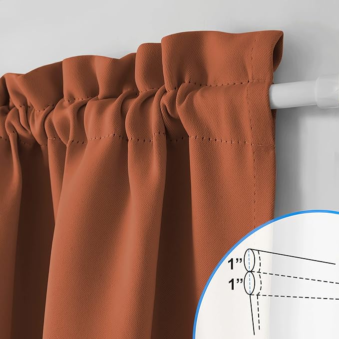 NICETOWN Door Window Curtain for Privacy, Rod Pockets French Door Shade with Tieback, Farmhouse Thermal Insulated Panel Curtains for Halloween Decor, 36W x 72L, 1 Panel, Burnt Orange