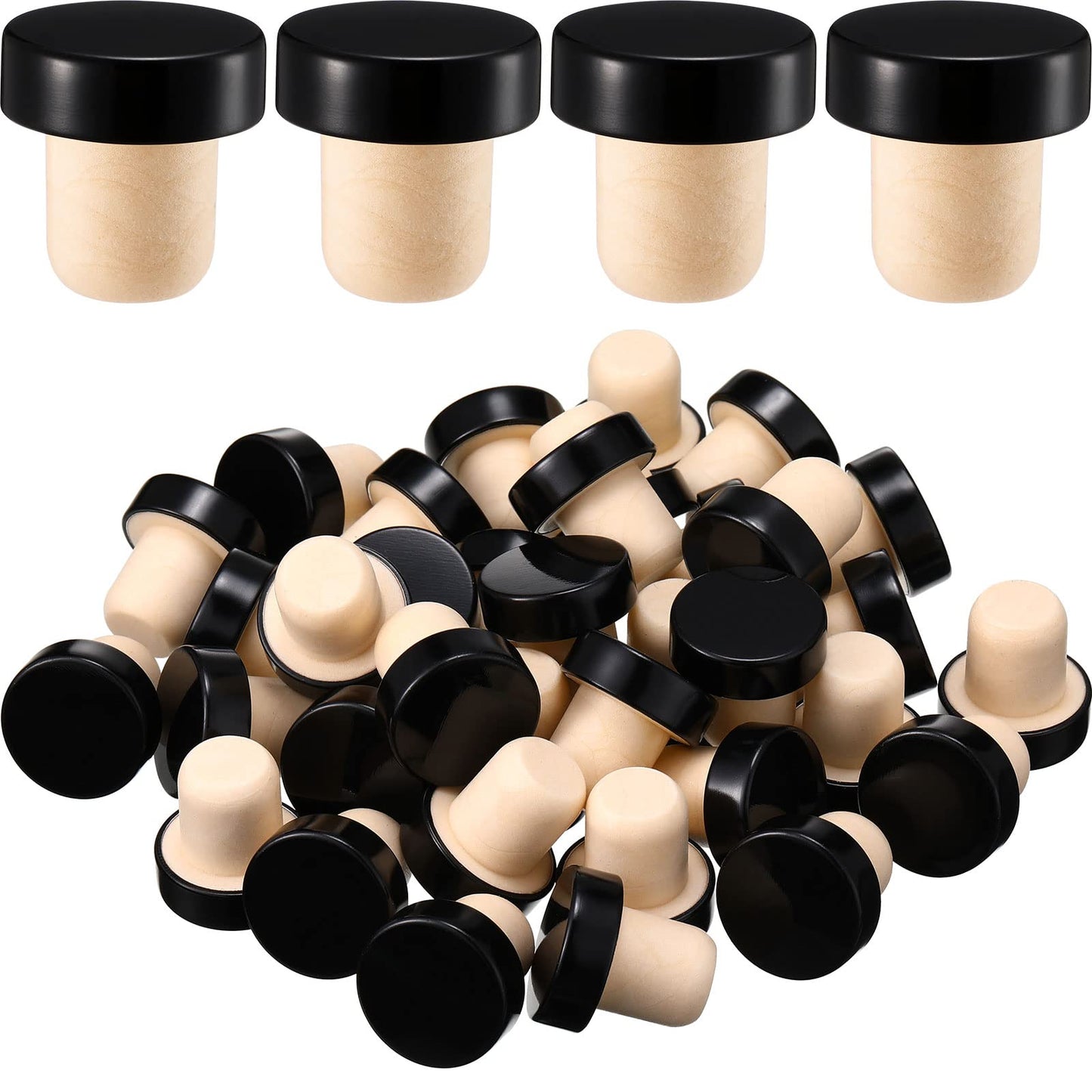 Yookeer T-shaped Stopper Cork Wine Bottle Stoppers Reusable Wine Sealing Plug for Beer Bottles DIY Craft(Black,36 Pieces)