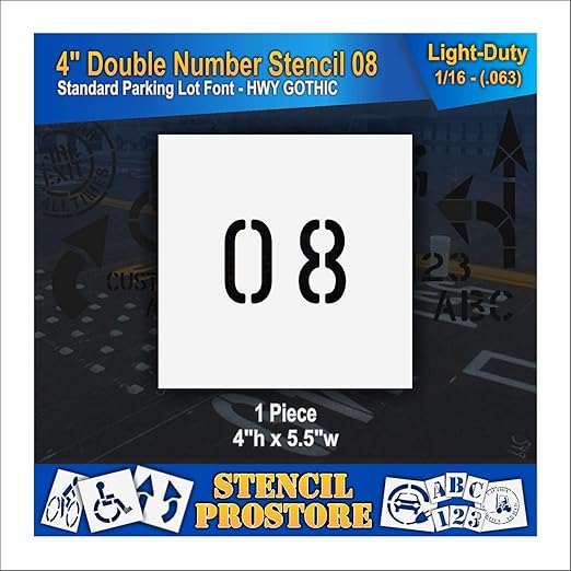 Pavement, Curb, and WheelStop Stencils - 4 inch Double Number Stencil - (08) - 4" x 5.5" x 1/16" (63 mil) - Light-Duty