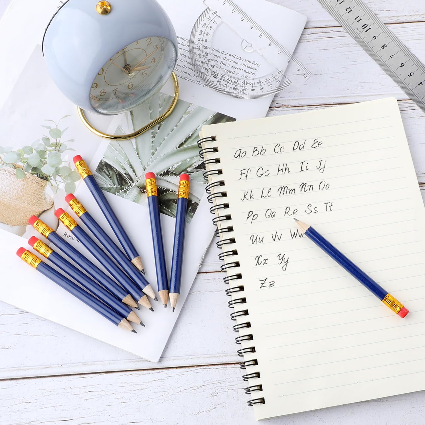 24 Pcs Mini Half Pencils Blue Golf Pencils with Erasers Bulk 4 Inch Short Pre Sharpened Pencil Small Pencil for Games Baby Shower Bridal Shower Wedding Presents Classroom Back to School Office Pocket