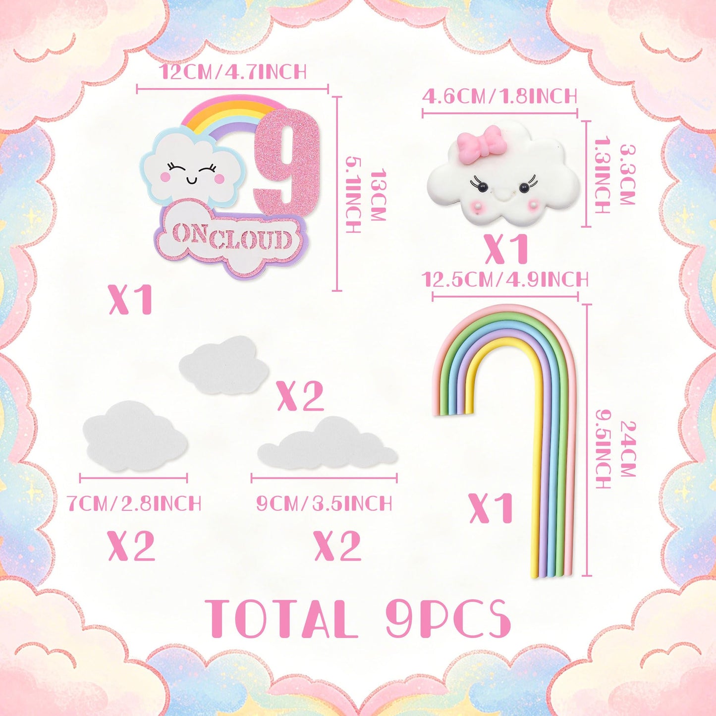 LaVenty On Cloud 9 Cake Decoration Topper 9th Birthday Cake Decoration 9th Bday Party Supplies Clouds