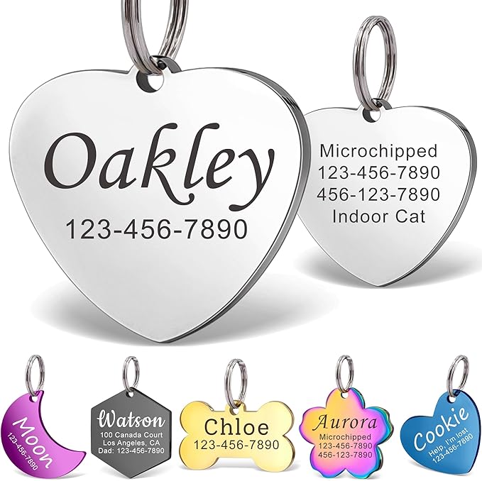 Anavia Personalized Pet ID Tags, Stainless Steel Glossy Laser Engraved Dog Cat Collar Name Tags, Multiple Colors Shapes Sizes (Hexagon, Small)