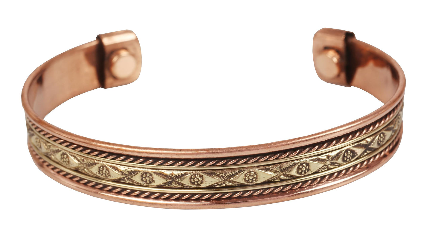 Touchstone Handcrafted Copper Brass Beautiful Attractive Patterns Magnetic Tibetan Bracelet In Two Tones For Men And Women.