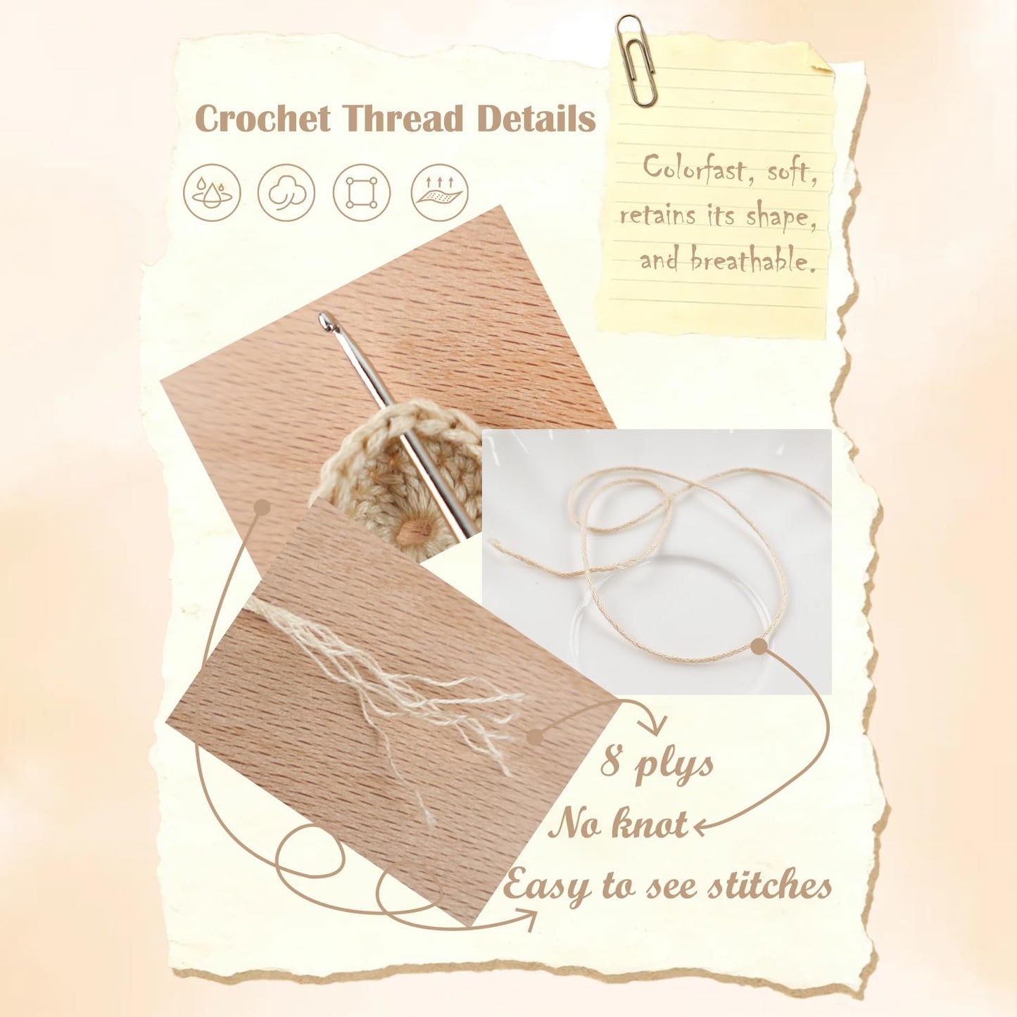 Lewhoo Size 3 Crochet Thread, 3 Pack Lace Yarn Ball 100% Cotton, 40g Each Ball Crochet Yarn for Hand Embroidery Natural