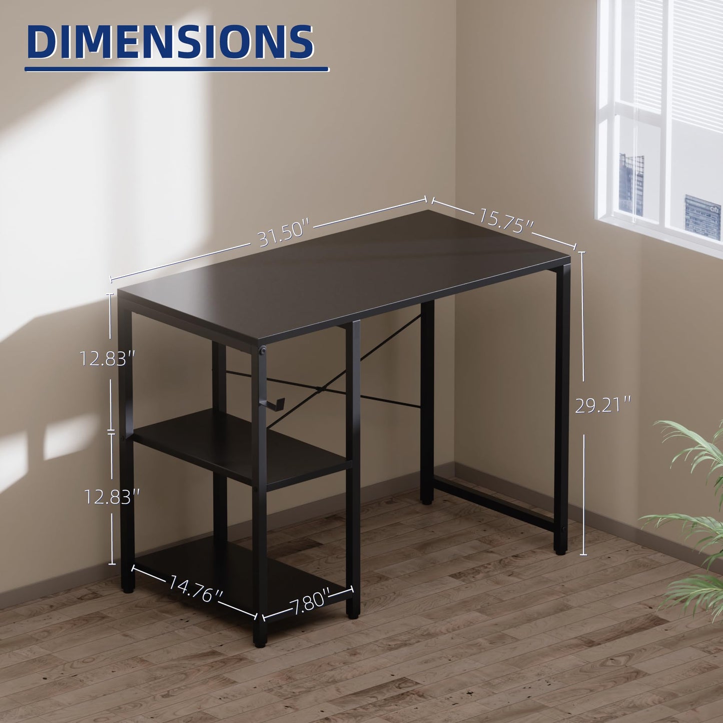 Pamray 32 Inch Small Computer Desk with Shelves, Home Office Desk with Headphone Hook for Bedroom, Study Writing PC Table for Small Spaces, Vintage