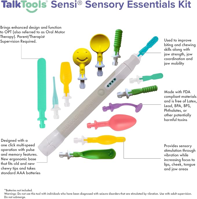 TalkTools Sensi Oral Sensory Therapy Tool with Soft Sensi Jaw Tips (Base with Tip White, 12 Tips)