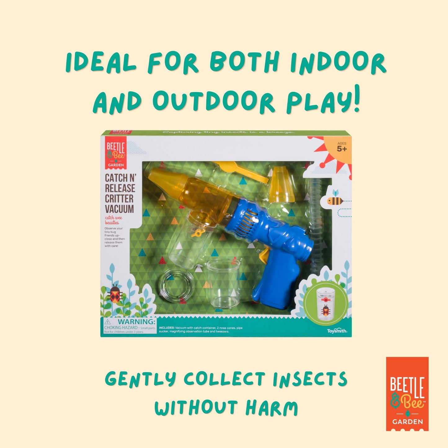 Beetle & Bee Bug Vacuum Toy Set for Kids - Insect Catching Kit with Toy Bug Gun, Tweezers, Magnifying Tube & Nozzles - Fun Bug Collection Kit for Backyard Exploration, Ages 5+