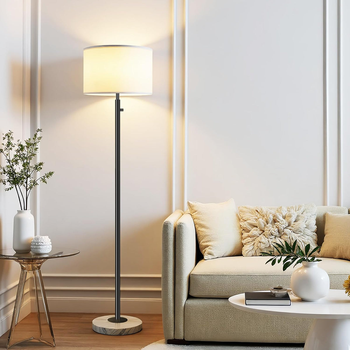 Floor Lamp for Bedroom,Modern Floor Lamp for Living Room,Standing Lamp with Marble Base,Tall Standing Lamp for Bedroom,Reading,Office & Kids' Room,LED Bulb Included(Black)