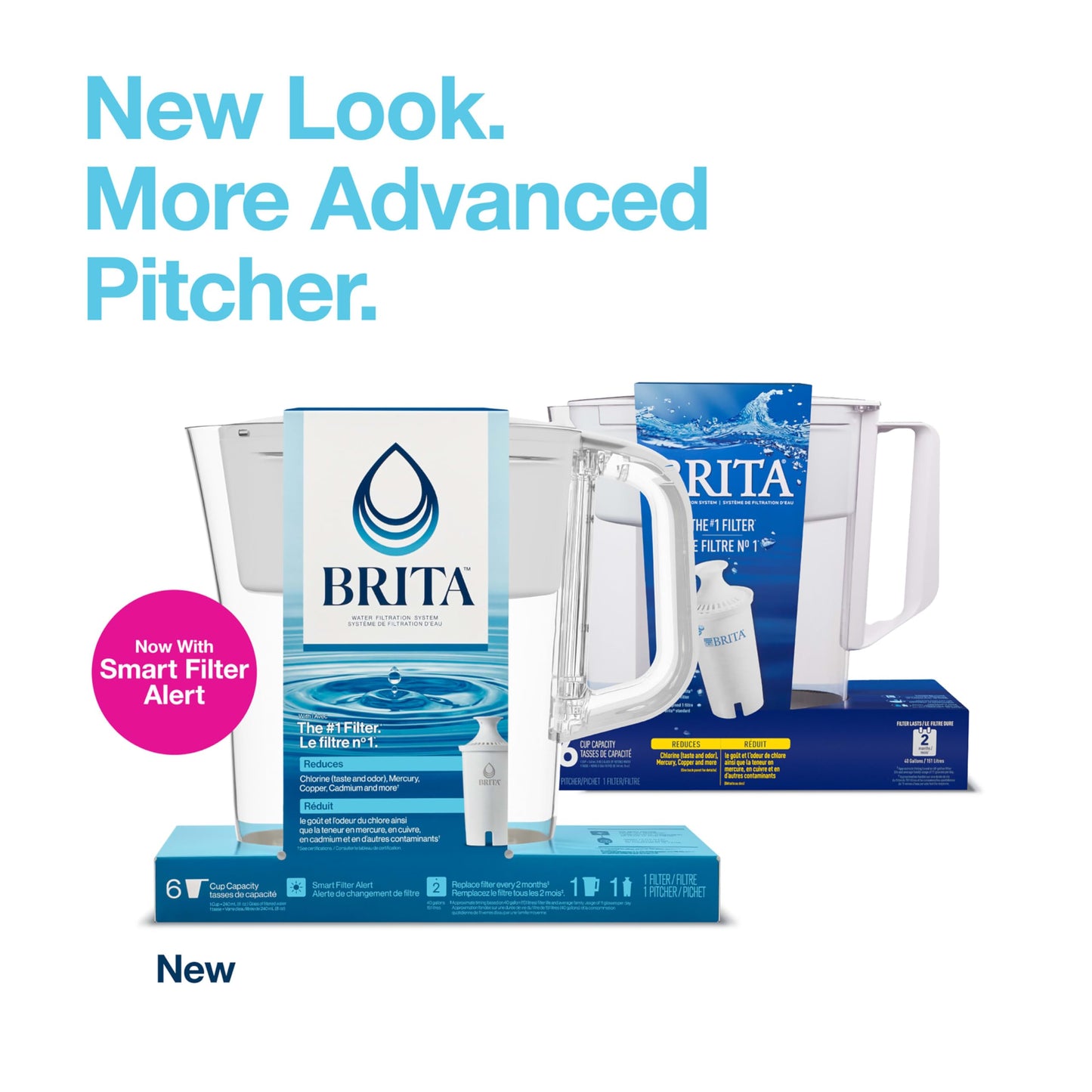 Brita Small 6 Cup Denali Water Filter Pitcher with 1 Brita Standard Filter, Made Without BPA, Bright White