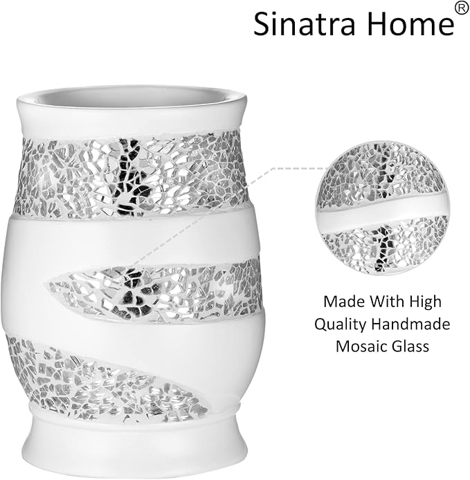 Zahari Home Sinatra Bath Tumbler Toothbrush and Toothpaste Holder Makeup Brushes Organizer, White
