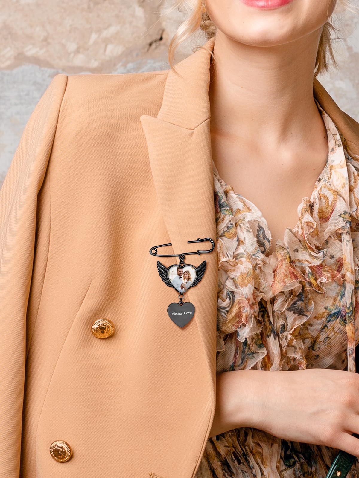 Custom4U Wedding Charms for Bouquet Custom Pictures Customized Photo Pins Heart Shaped Memory Charms Funeral Boutonniere