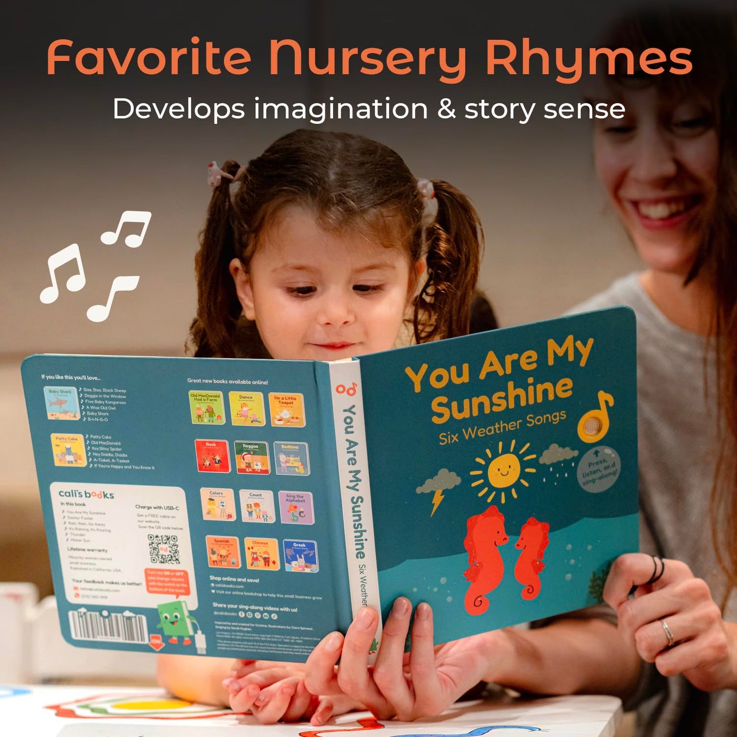 Cali's Books You are My Sunshine Music Book Toddlers 1-3 Years Old - Nursery Rhymes Musical Book, Headphone Jack, Interactive Baby Sound Book