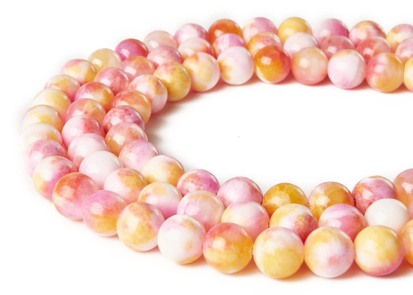 100pcs 10mm Pink Yellow Jade Beads Natural Gemstone Beads Round Loose Beads for Jewelry Making