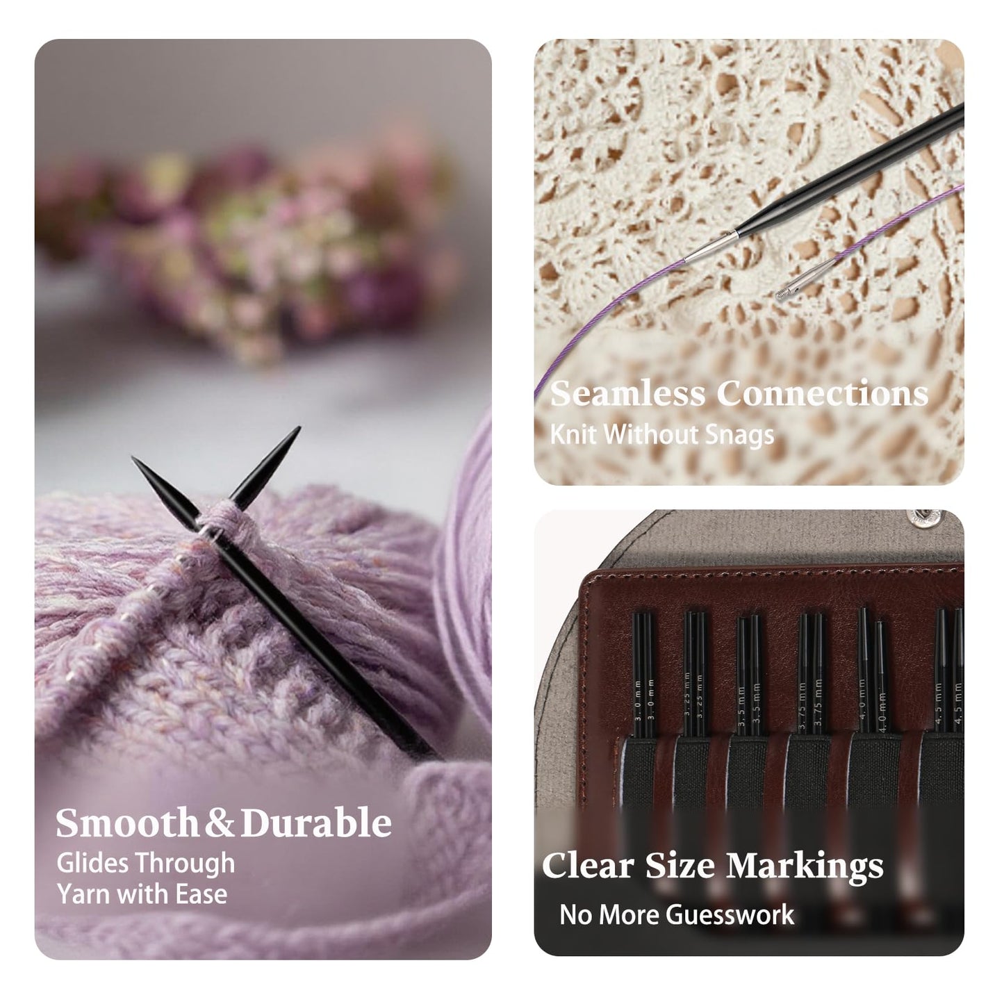 Interchangeable Circular Knitting Needles Set Aluminum 9 Sizes (3.0-6.0mm) Aluminum Circular Needles Kit with Cables, Tapestry Needles & Accessories Portable Craft Tools