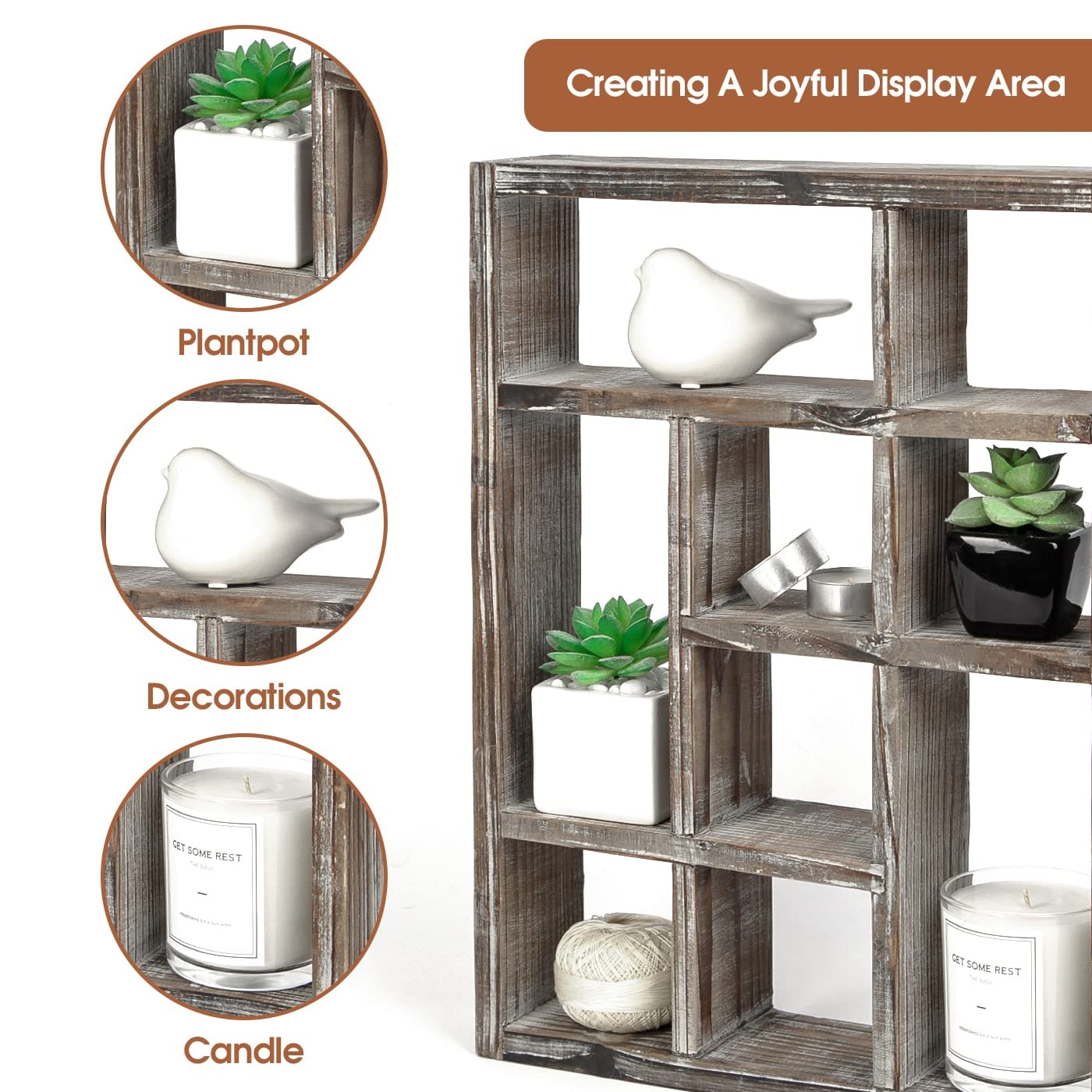 J JACKCUBE DESIGN Rustic Multi-Slot Shelf Cube Display 9 Compartment Shadow Box Wall mountable Shelf for Collection Square Freestanding Case Farmhouse Décor - MK570A (Rustic Wood)