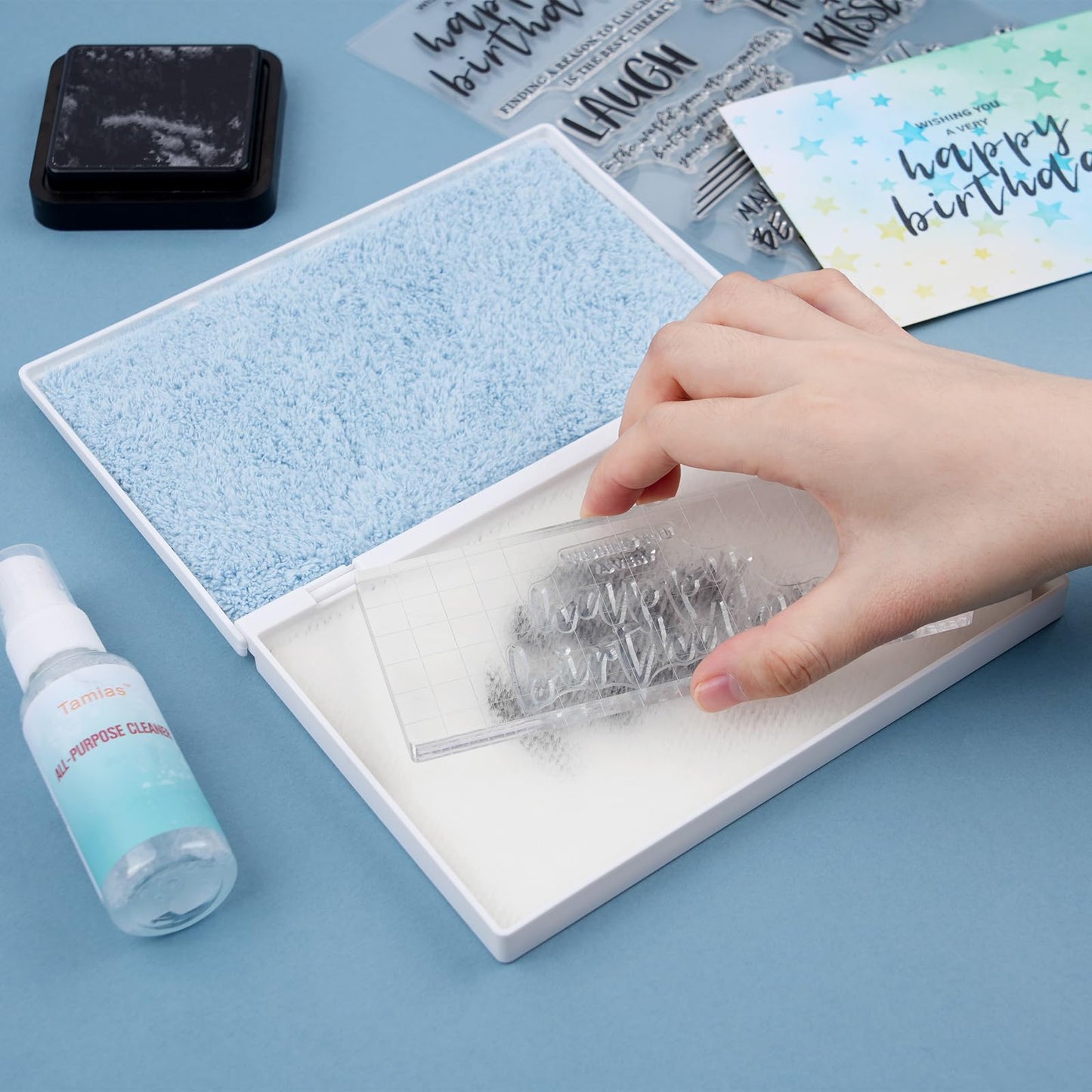 Stamp Scrubber for Stamps,Dual-Sided Stamp Cleaning Pad with Synthetic Bristles,Stamping Tool Cleaning Cling & Foam & Large Clear & Rubber Stamps 7.3x4.9inch