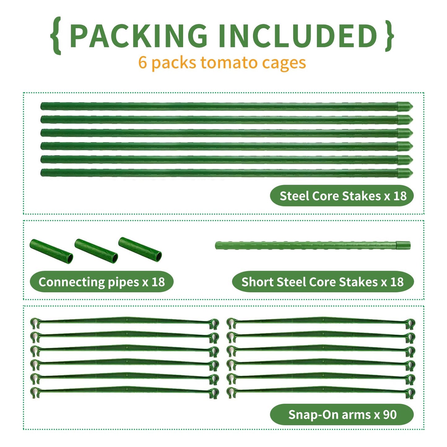 G-LEAF 6 Pack 6ft Tomato Cage for Garden Plant Support, Garden Stakes Tomato Cage, Tomato Cages Plant Stakes for Climbing Plants