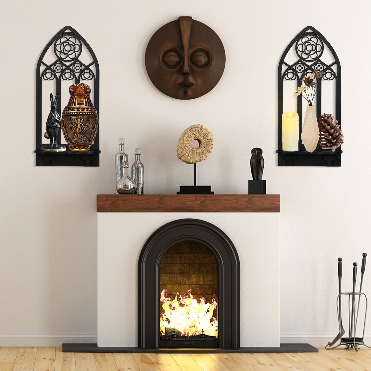 Zzbakress 2 Pcs Gothic Sconces Wall Decor - Black Goth Arched Church Wall Art Gothic Home Decor for Living Room, Kitchen, Dining Room (Elegant)