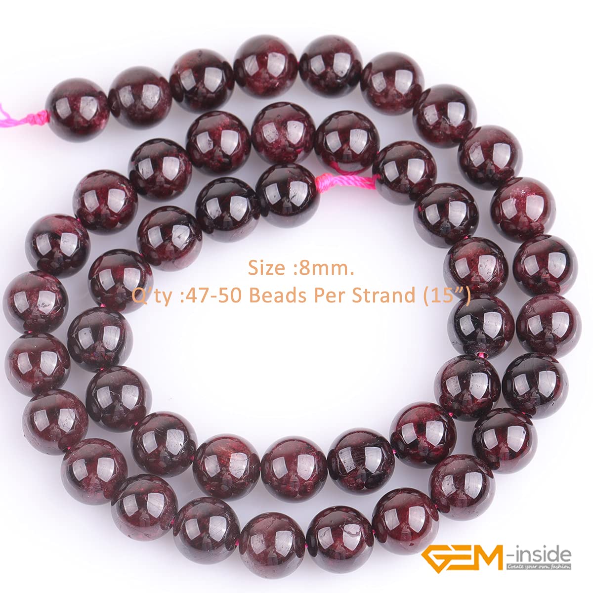 GEM-Inside Natural 8mm Dark Red Garnet Gemstone Smooth Round Stone Loose Beads Crystal Energy Stone Power for Jewelry Making 15"