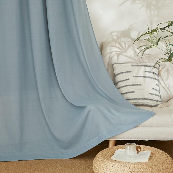 NICETOWN Rustic Linen 102 inch Long Curtains for Living Room, Grommet Privacy Added Thick Linen Weave with Light Filter Window Curtains & Drapes for Bedroom, Stone Blue, W55 x L102, 2 Panels