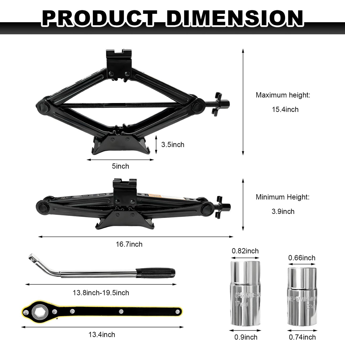 KVAEY Car Jack Kit, 2 Ton (4409 lbs) Scissor Jack Portable Tire Changing Tool with Lug Wrench, Heavy Duty Scissor Lift Jacks Universal Emergency Kit for Sedan SUV MPV, Car Accessories