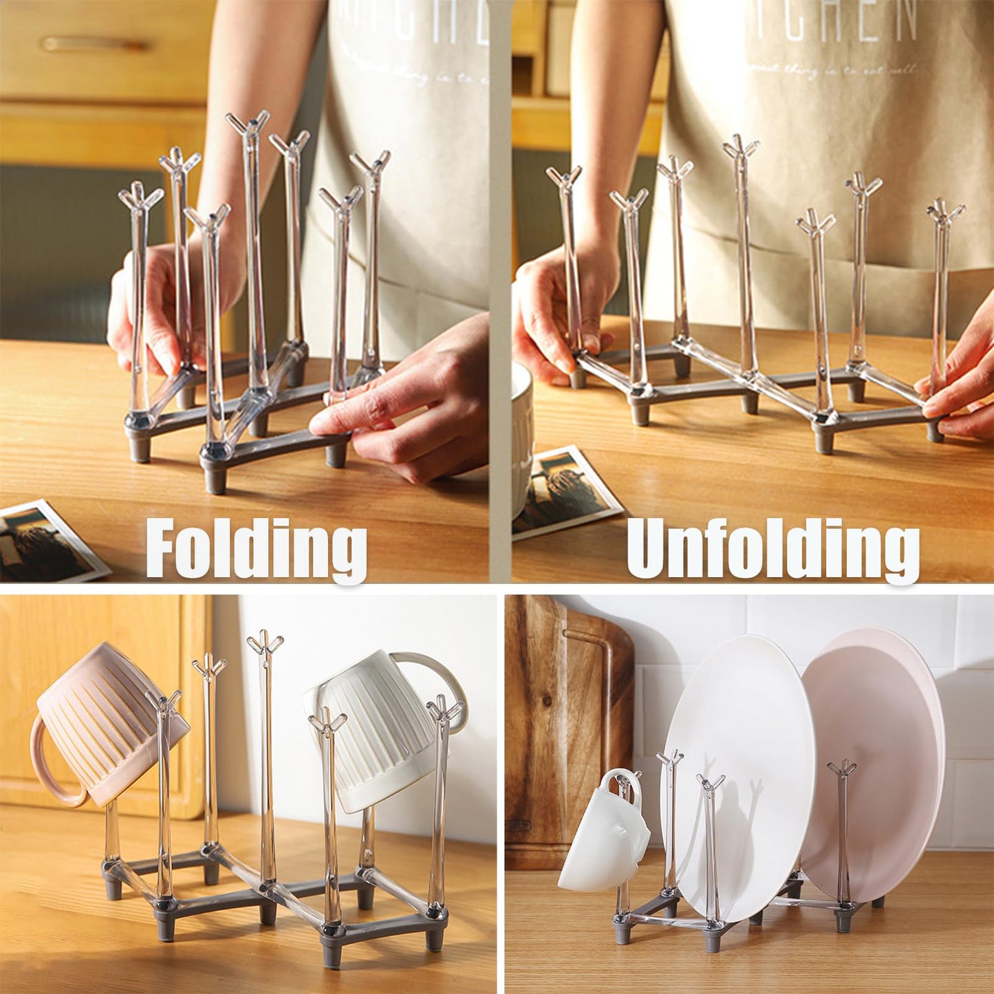 Yesland 2 Pack Retractable Cup Drying Rack, Plastic Non-slip Bottom Mug Tree Holder Organizer Rack Stand for Drinking Glass and Sports Bottle Drainer for Kitchen