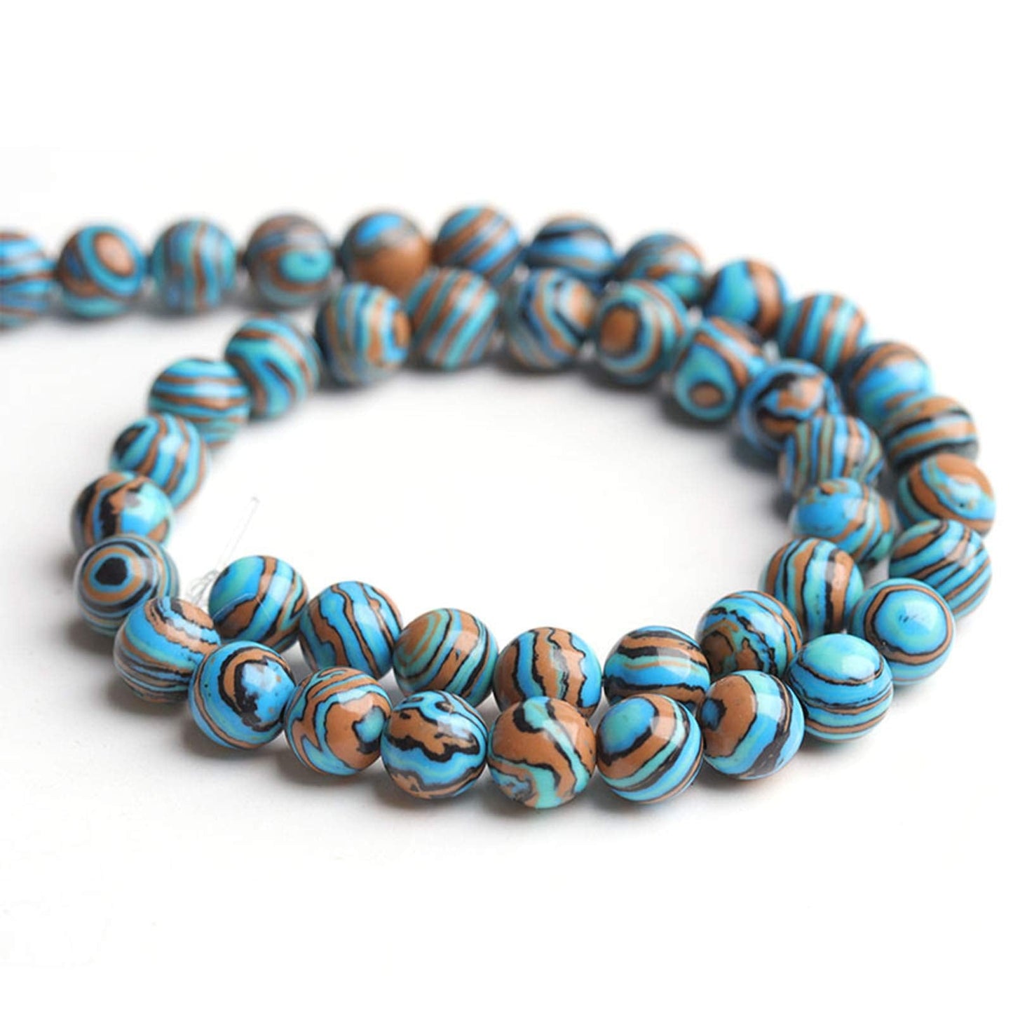 Filluck Natural Stone Beads Blue Malachite 8mm Polished Round Smooth Gemstone Beads for Jewelry Making 15 Inch(Blue Malachite,8mm)