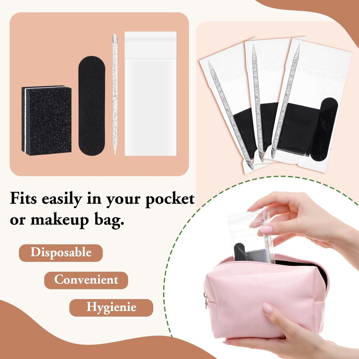 Lanties 100 Sets Disposable Manicure Kit Individually Package Nail Tech Must Haves Pedicure Set with Mini Nail File Buffer Cuticle Stick Tool for Salon Home Gifts