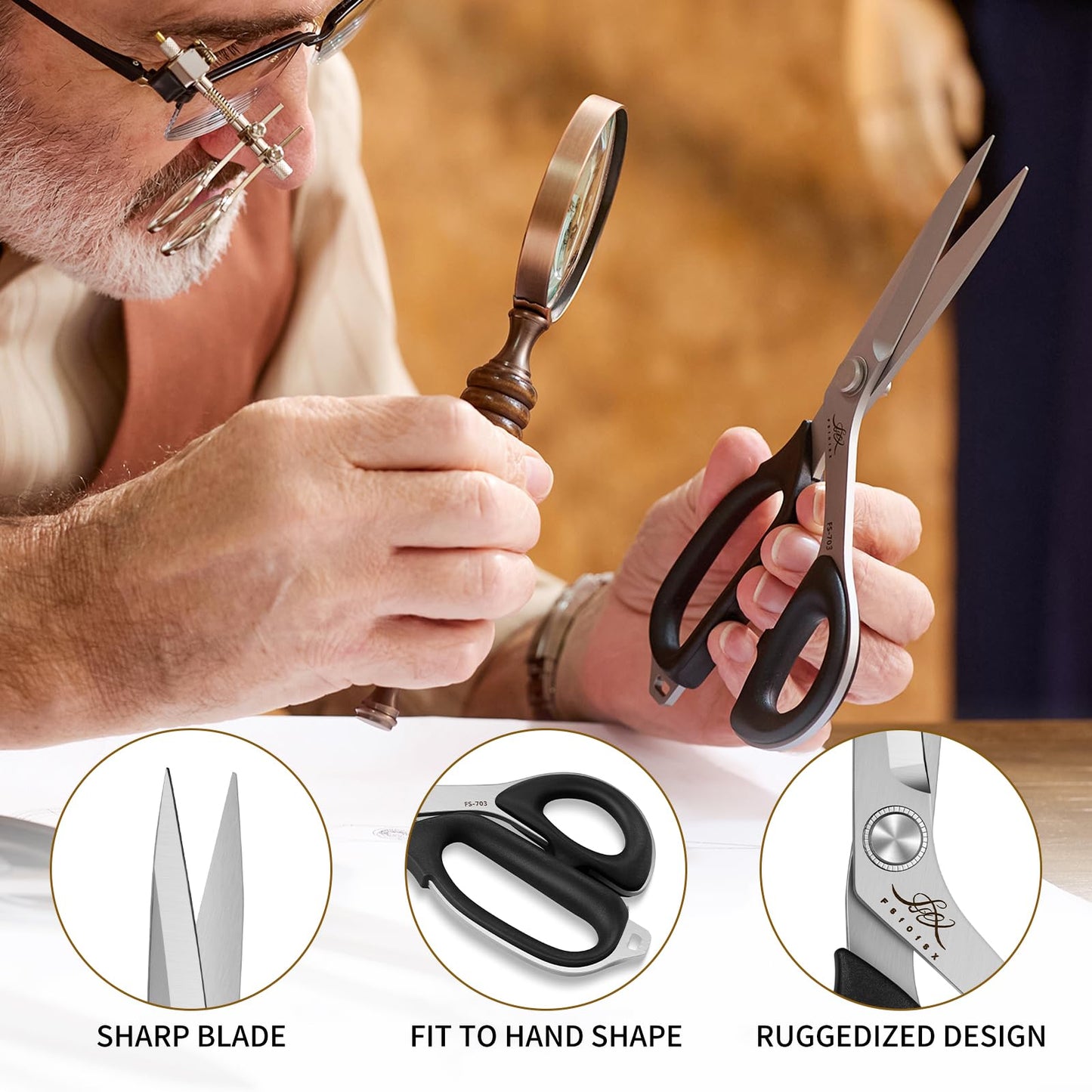 Fabric Scissors Tailor Sewing Shears Heady Duty Multi-Purpose Integral Molding Scissors for Fabric Cutting Leather Dressmaking Comfort Grip Professional Sharp Cloth Scissor (10inch)