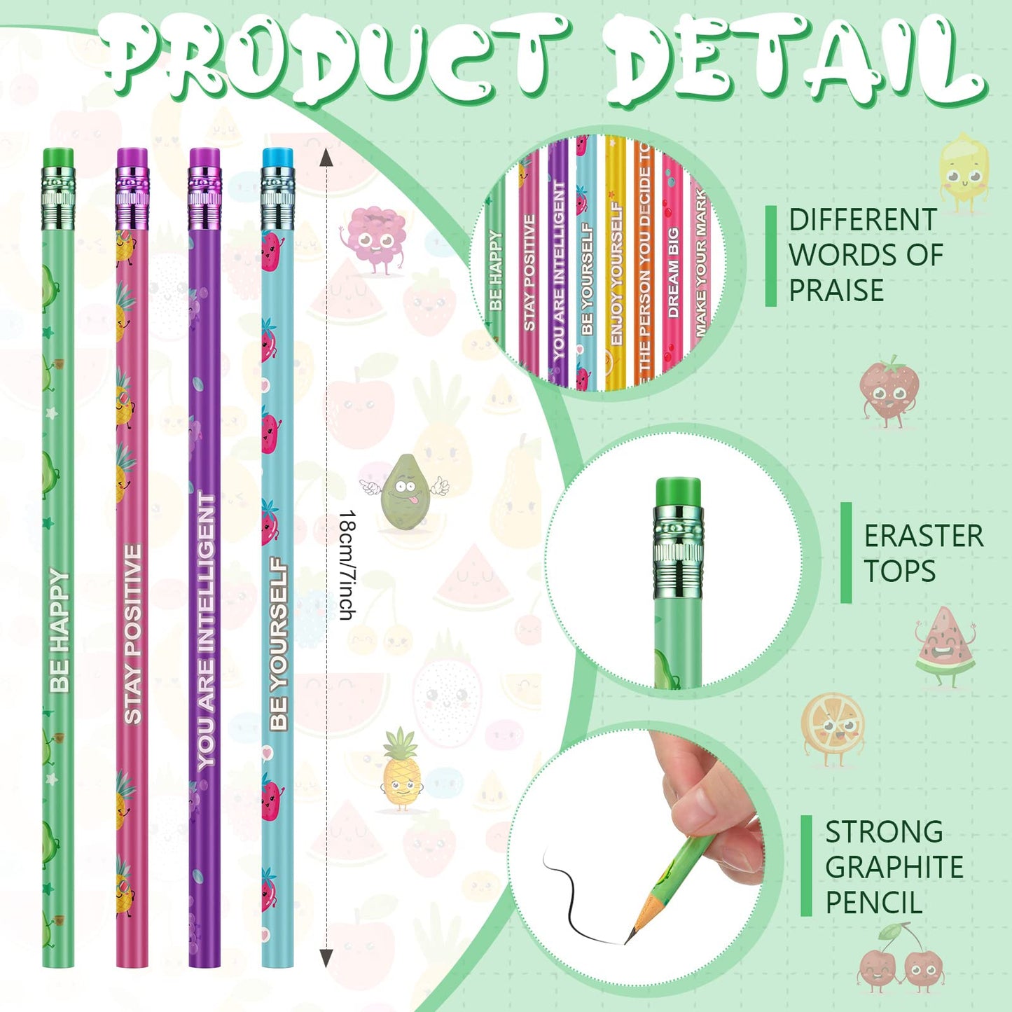 Leinuosen 300 Pcs Scented Pencils Bulk for Kids Inspirational Cute Fun Wood Smelly Pencils with Erasers Fruit Elements for School Classroom Office Students