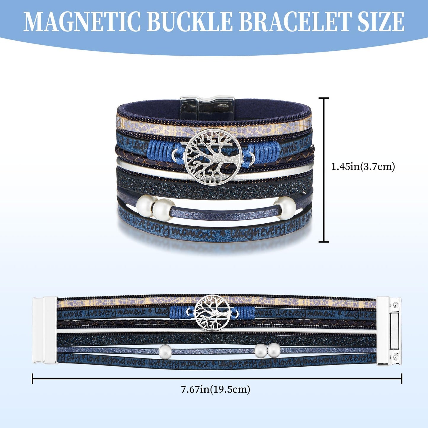QIUTIMIY Leather Bracelets for Women Trendy Boho Cuff Bracelet Layered Bangle with Clasp Hand Wrist Jewelry Western(Style 5-Navy)