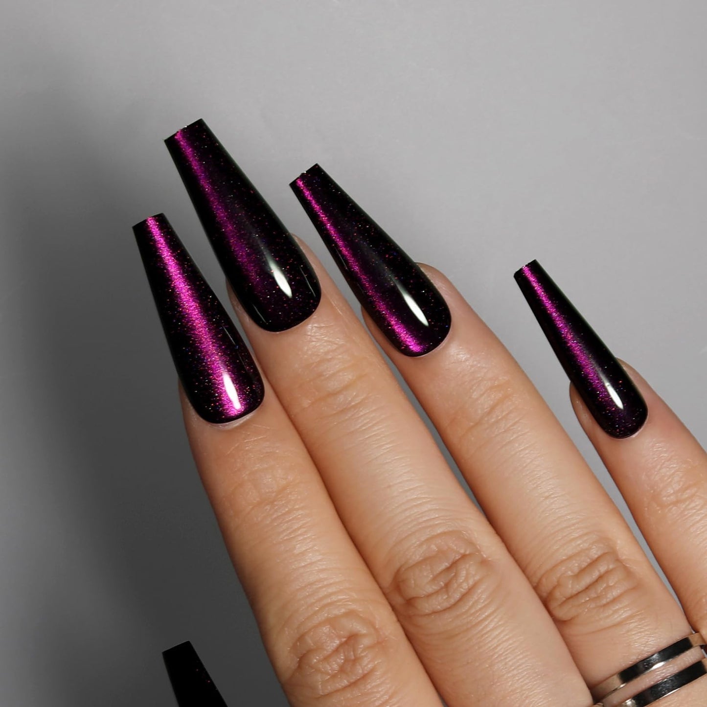 Purple Press on Nails - Handmade Fake Nails | Velvet Effect Design Acrylic Nails | Glossy,Glitter,Gradient Color,Reusable Long Nails | 12 Sizes - 24 Nail Kit with Jelly Glue