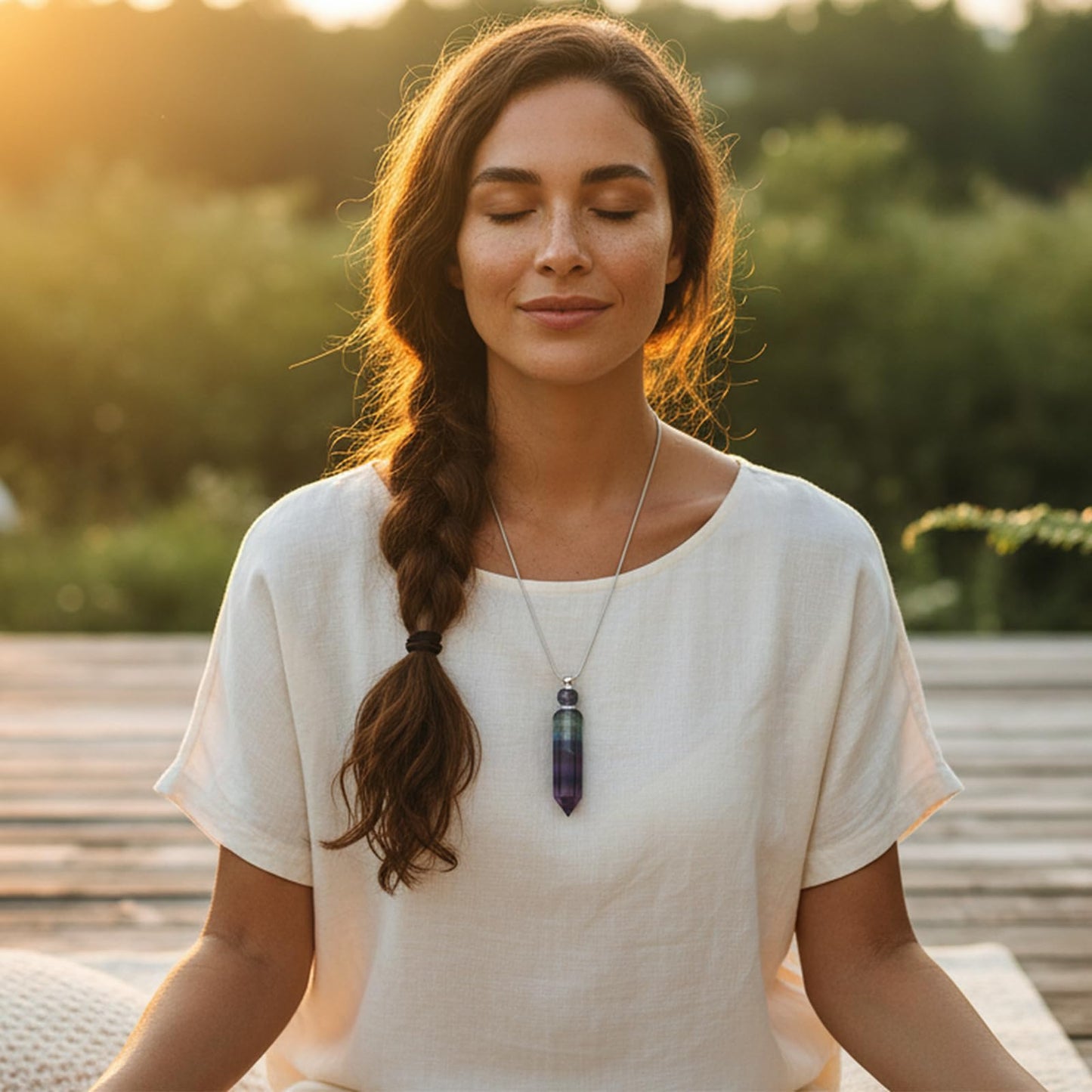SUNYIK Fluorite Stone Essential Oil Diffuser Necklace for Women, Hexagonal Pointed Healing Crystal Perfume Bottle Pendant with Chain for Men, 28"