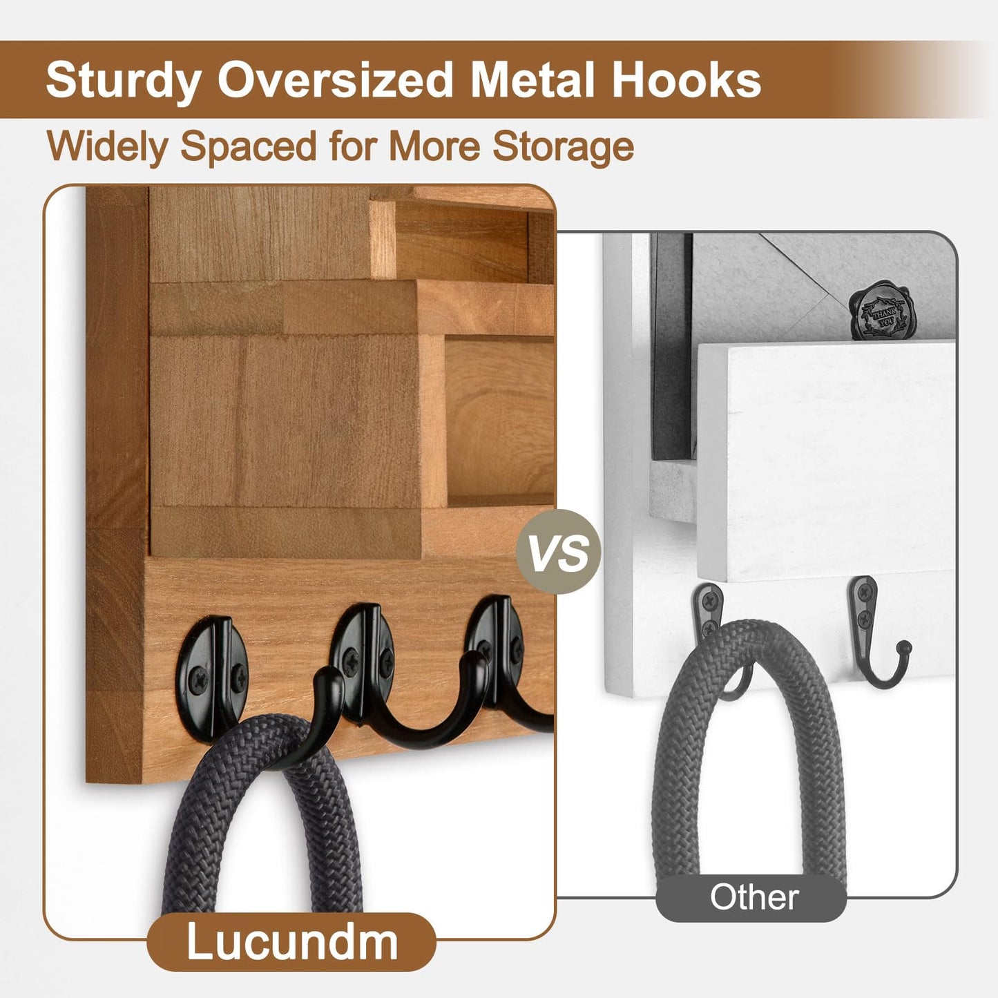 Lucundm Key and Mail Holder Wall Mount, Key Hanger with Long Storage Box and Key Hooks for Coat, Dog Leash, Home Decor Rack, House Accessories, Entry Way Organizer
