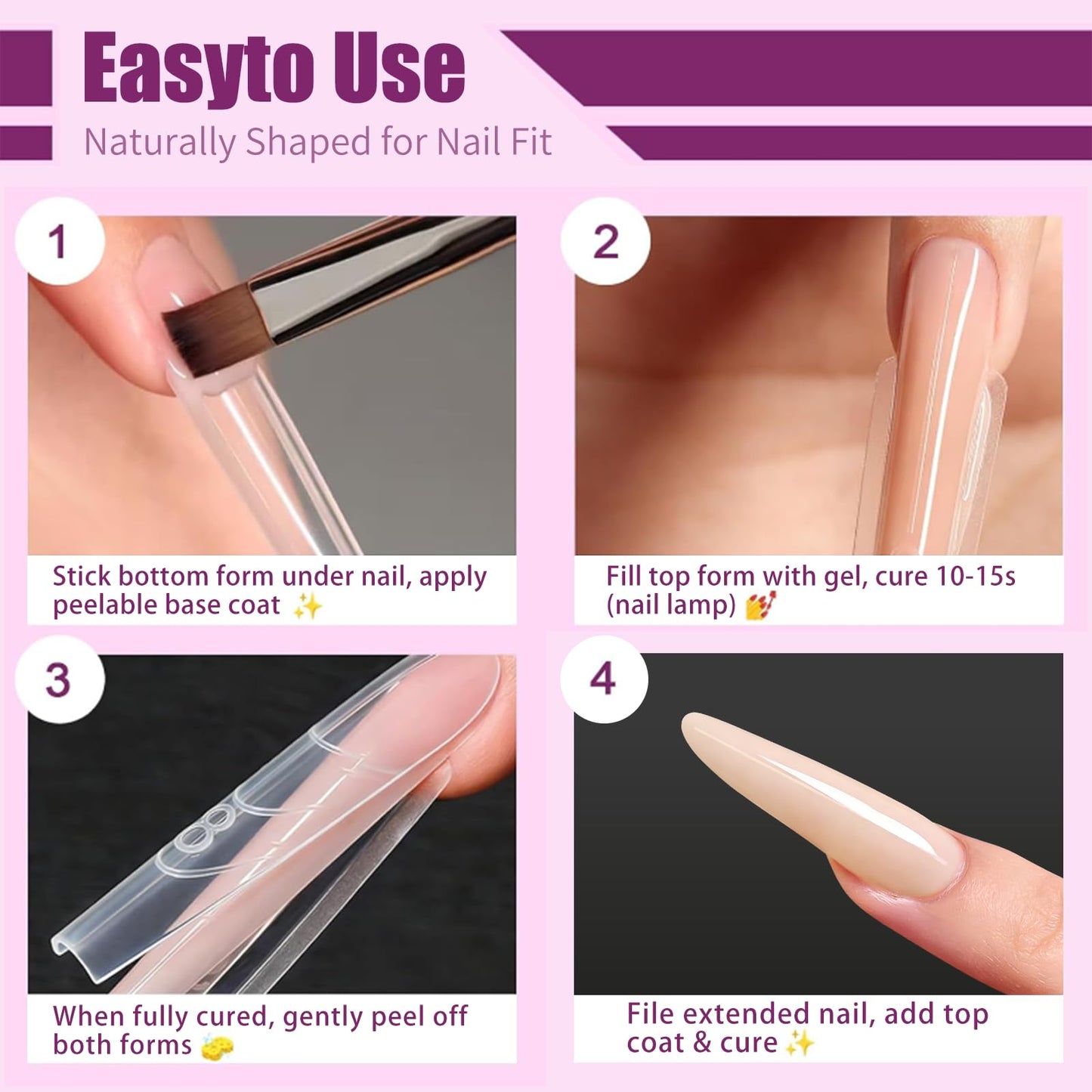 Vnjaoi 280 Pcs Original Sandwich Nails Dual Form with Guide Lines Long Oval Nail Mold for Builder Gel Nail Extensions Art Design Salon DIY at Home