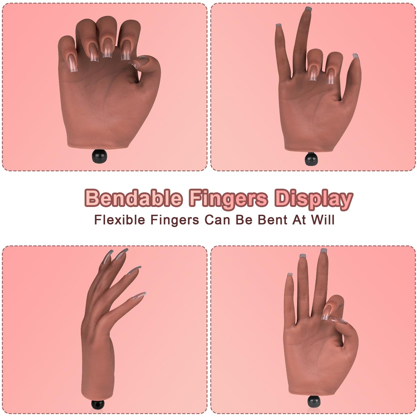 Practice Hand for Acrylic Nails，Nail Practice Hand with Stand Bracket, Flexible Bendable Silicone Nail Practice Fake Hand, Nail Training Mannequin Hand for Acrylic Nails for Beginners, Nail Tech