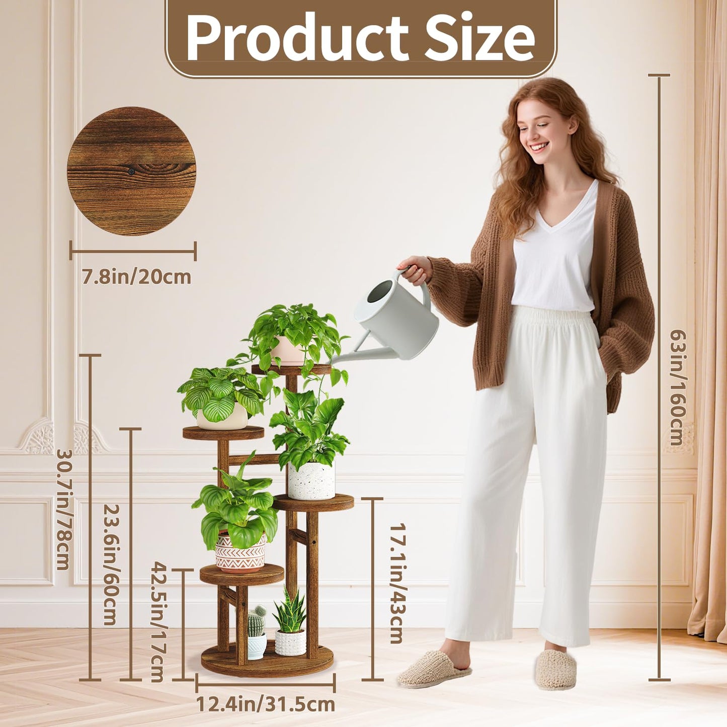 LASZOLA 4 Tiered Wood Plant Stand Indoor Corner, Flower Holder Rack Tall for Multiple Plants, Rustic Planter Shelf Display for Patio Garden Balcony Living Room