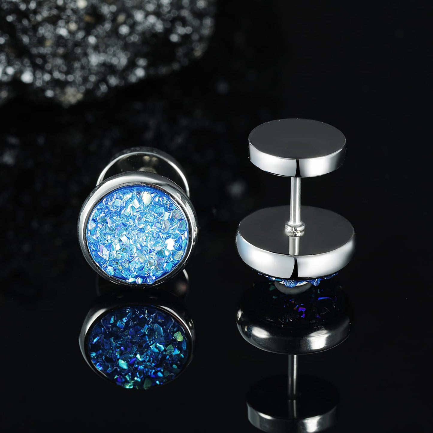 Women Men Flat Back Stud Earrings Non-Nickel Crystal Stone Earrings Titanium Stainless Steel Hypoallergenic Cartilage Earrings Stud for Sensitive Ears