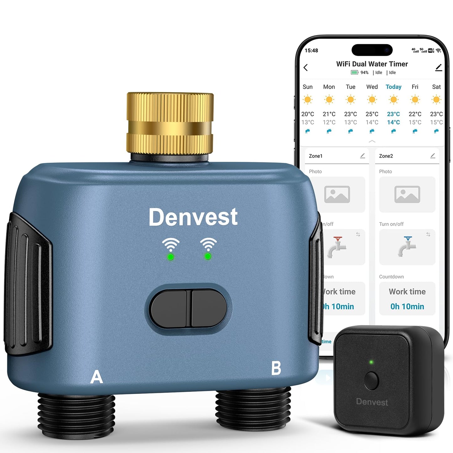 WiFi Water Timer for Garden Hose with Brass Inlet,Smart Hose Timer with WiFi Hub, APP & Voice Control,Up to 20 Watering Plans, 2-Zone Sprinkler Drip Irrigation System Controller for Yard Lawn Watering
