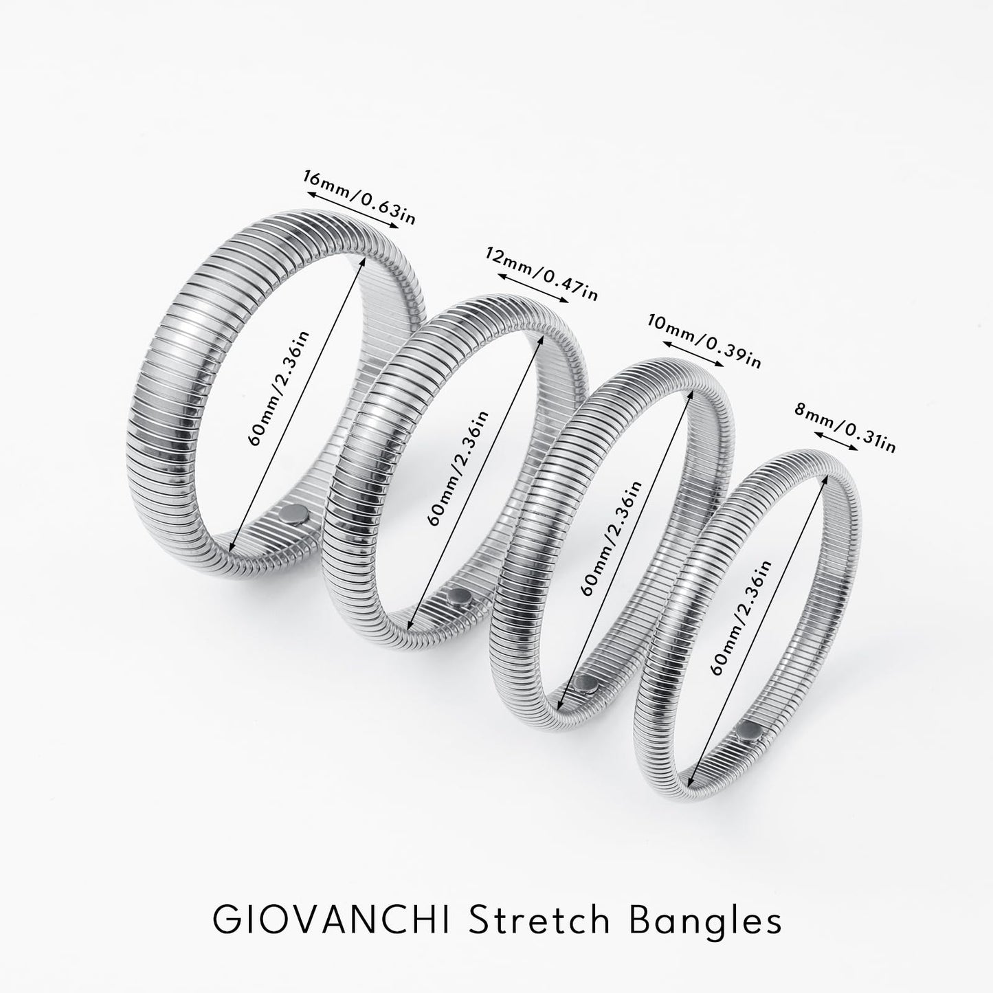 Giovanchi 18K Gold Plated Bangles for Women Set of 4 Chunky Stretch Bangles Bracelets Stainless Steel Bracelets Flexible Wide Stack Bracelets for Women