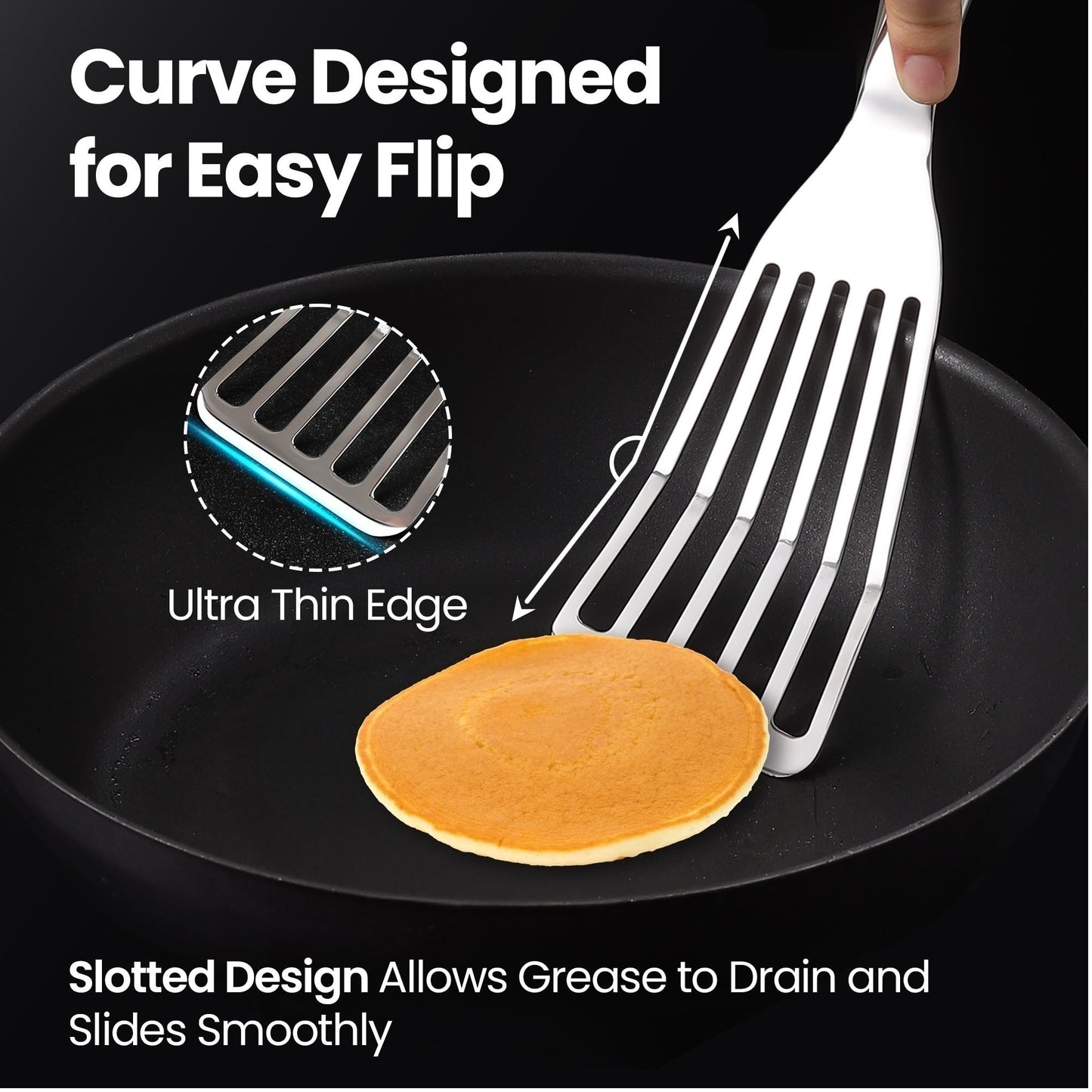 Stainless Steel Fish Spatula Set – 1 Large Fish Turner + 1 Small Metal Spatula, Ultra-Thin Edge for Easy Turning & Flipping, Metal Kitchen Utensils with Ergonomic Non-Slip Handle, Dishwasher Safe