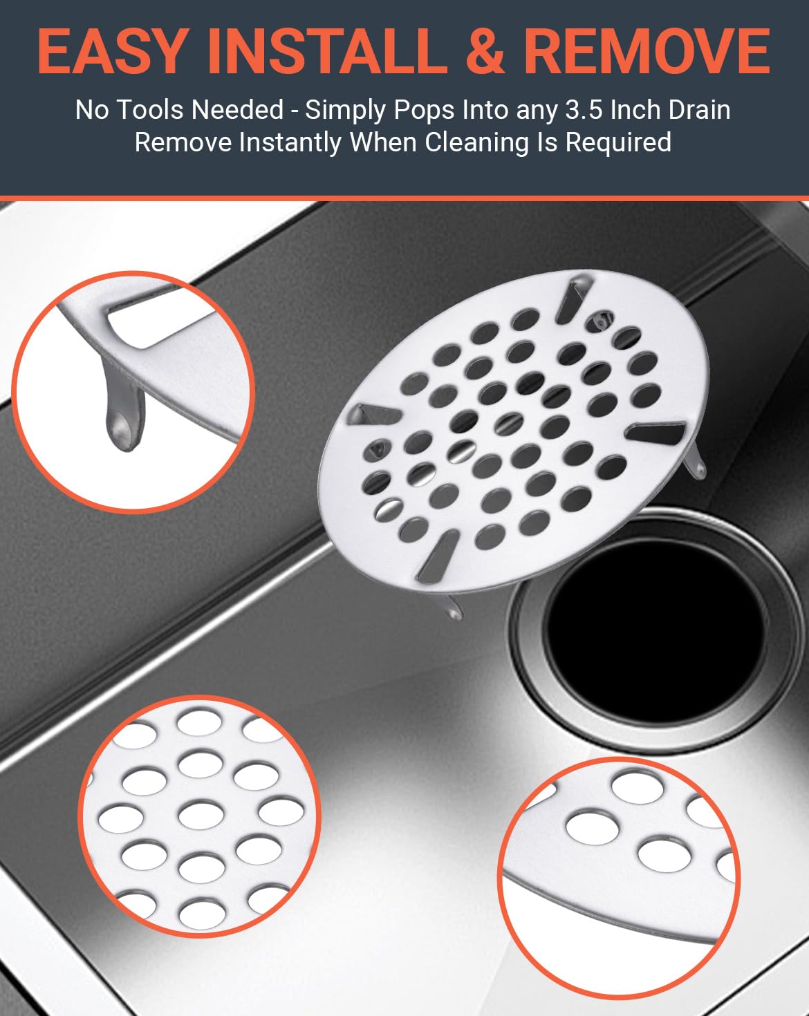 Phivan 3-1/2 Inch Commercial Sink Strainer - 304 Stainless Steel 41-Hole Clog-Free Drain Cover, Precision Fit for 3.5" Drains & 3 Compartment Sinks, Heavy-Duty for High-Volume Kitchens (3-Pack)