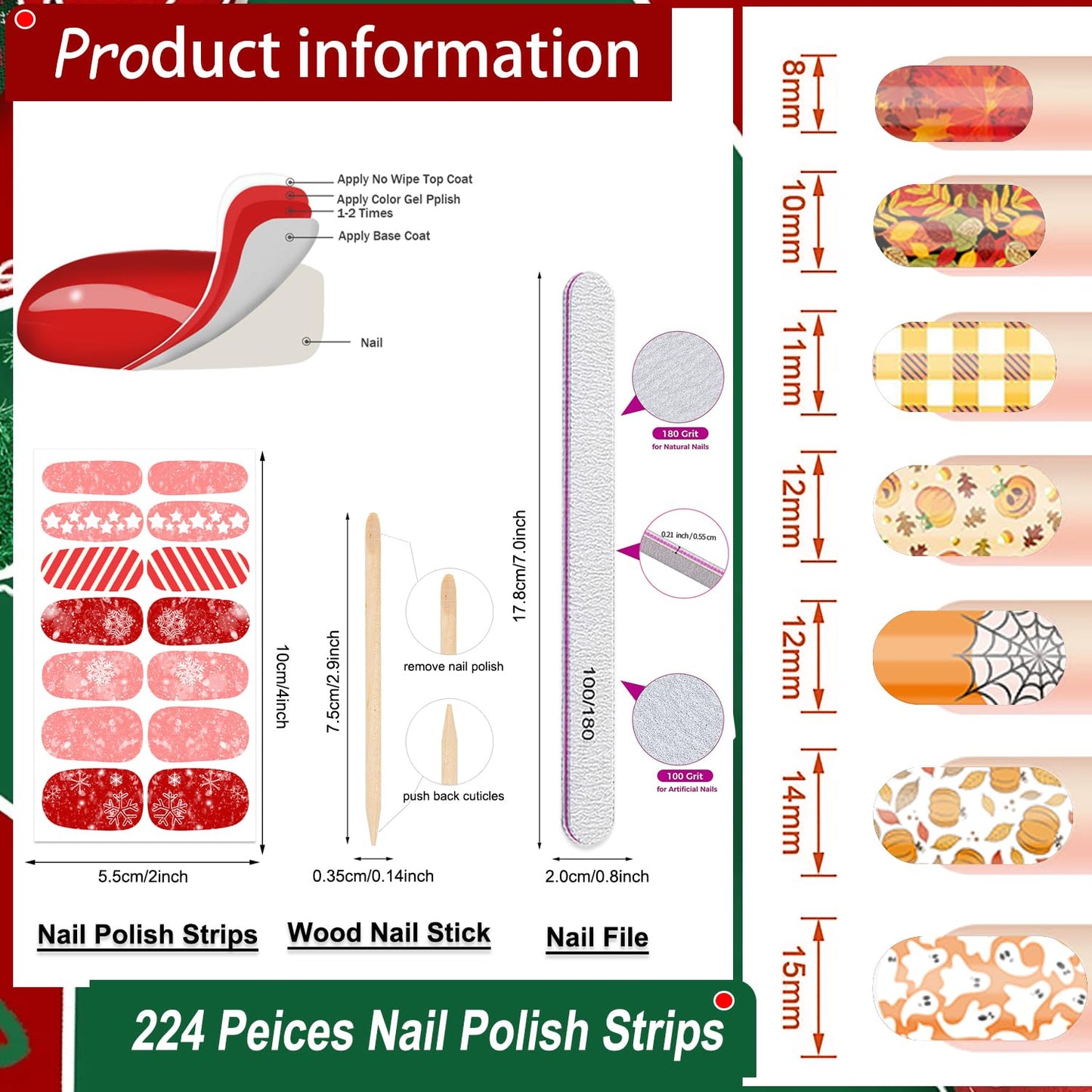 DANNEASY 280PCS/20 Sheets Nail Polish Strips - Halloween, Fall, Christmas Gel Nail Stickers Full Nail Wraps, UV Free | Easy to Stick | Adhesive Sticker Nails for Women with 1 File, 1 Cuticle Stick