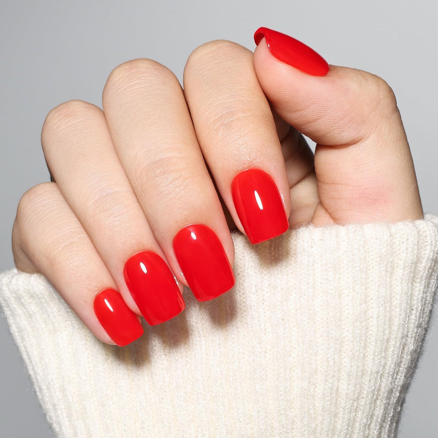 Red Press On Nails - Classic Red Short Square Fake Nails, Square Press On Nails Reusable Stick On Nails in 15 Sizes, 30pcs False Nail Kit for Women & Girls (ClassicRed)