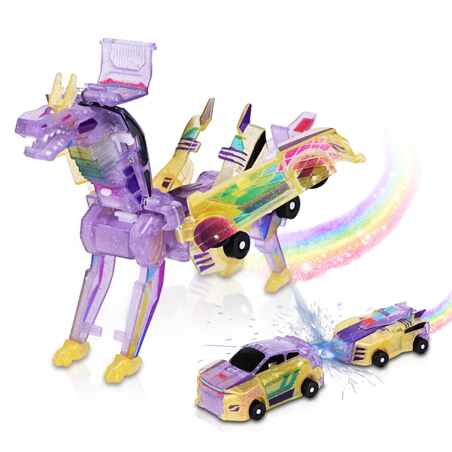 Gkiozu Magnetic Dinosaur Car Toy - 2 in 1 Crash & Transform Vehicle to Dino, No Battery Needed for Kids Age 3-12, Birthday Gift (Yellow)