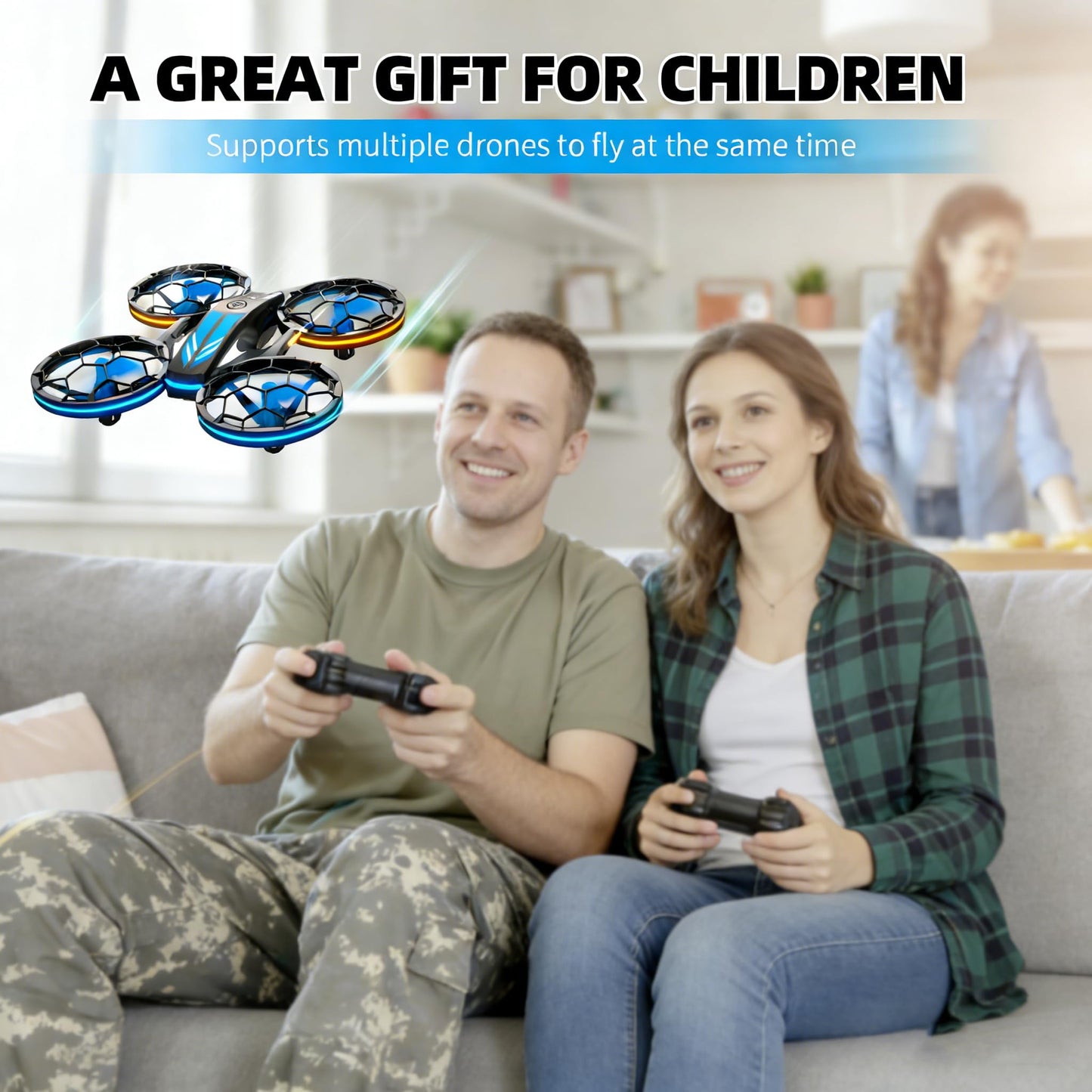 Drones - RC Drone with Auto Hovering and Headless Mode, Quadcopter with LED Light, Propeller Full Protect, 3D Flips, 3 Batteries, Remote Control, Best Gifts