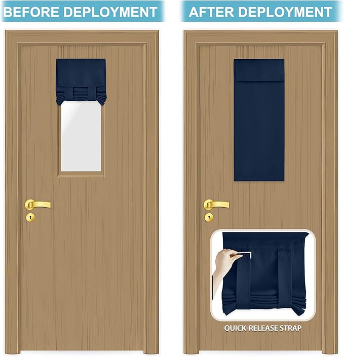 RYB HOME Classroom Door Window Cover, Blackout Shades for Classroom Windows and Doors Cover Lockdown Shades, Room Darkening Design Blocks Views, W 12 x L 30, 1 Panel, Navy