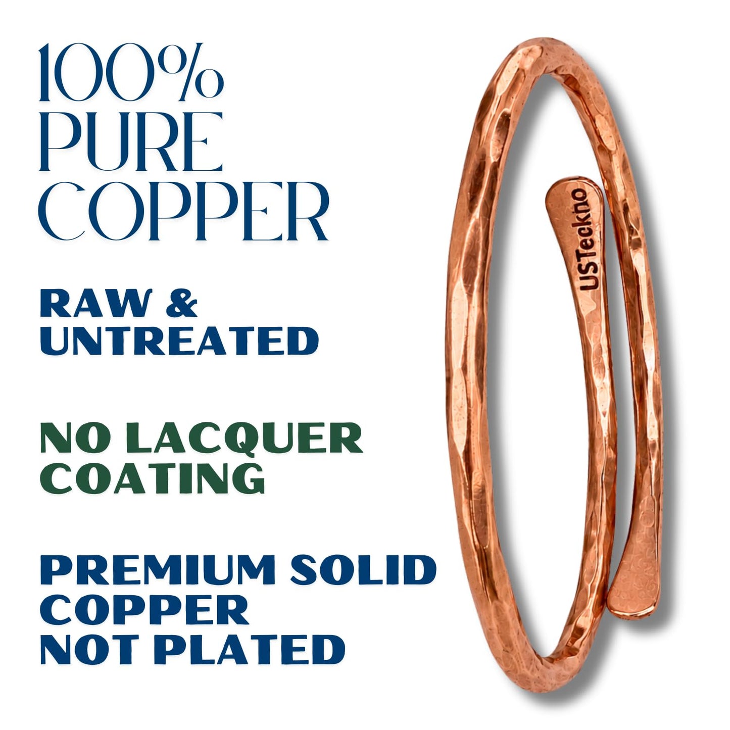 USTeckno Hand Forged 100% Pure Copper Bracelet. Made with Premium Solid High Gauge Copper and Health benefits. Enhance your well-being in style